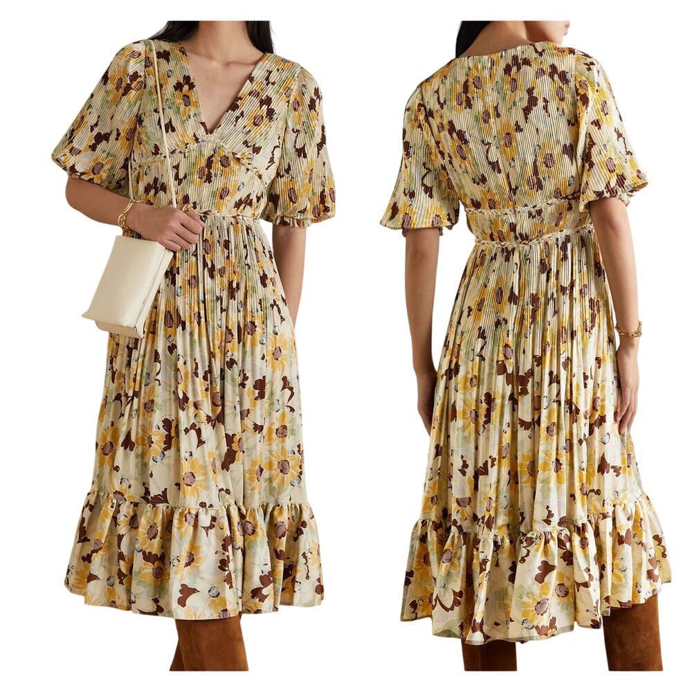 New Polo Ralph Lauren Buttercup Satin Floral Pleated Midi Dress 4